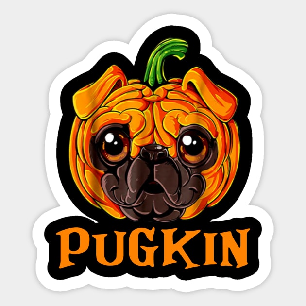 Pugkin Funny Pug And Pumpkin Sticker by Jenna Lyannion